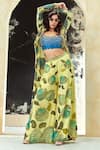 Shop_Priti Sahni_Yellow Georgette, Silk Sequins, Stones, Beads, Hand Painted Jacket And Palazzo Set 