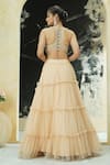 Priti Sahni_Beige Net Tassels, Embroidery, Sequins, Beads, Pearls Round Ruffle Skirt Set _Online_at_Aza_Fashions