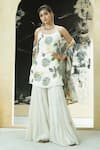 Buy_Priti Sahni_Ivory Georgette Sequins, Beads, Pearls, Embroidery Garden Hand Painted Kurta Set _at_Aza_Fashions