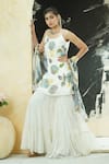 Priti Sahni_Ivory Georgette Sequins, Beads, Pearls, Embroidery Garden Hand Painted Kurta Set _Online