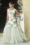 Shop_Priti Sahni_Ivory Georgette Sequins, Beads, Pearls, Embroidery Garden Hand Painted Kurta Set _Online