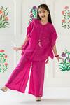 Shop_Risa Dreamworld_Fuchsia Muslin Foil Printing Gulabo Twirl Set _Online_at_Aza_Fashions