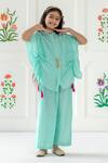 Shop Risa Dreamworld Aqua Muslin Tassels Twirl Top And Trouser Set Online at Aza Fashions Shop_Risa Dreamworld_Aqua Muslin Tassels Twirl Top And Trouser Set _Online_at_Aza_Fashions