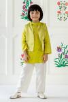 Buy_Risa Dreamworld_Lime Chanderi Piping Stripe Pattern Jacket And Pant Set _at_Aza_Fashions
