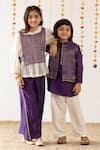 Risa Dreamworld_Purple Chanderi Embroidery Stripe Pattern Jacket And Pant Set _at_Aza_Fashions