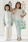 Buy_Risa Dreamworld_Off White Chanderi Embroidery, Tassels Rasbhari Top And Trouser Set 