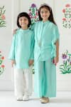 Risa Dreamworld_Aqua Muslin Embroidery Mint Kurta Set _at_Aza_Fashions