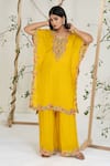 Buy_Ellemora Fashions_Mustard Georgette, Crepe Embroidery V-neck Kaftan With Palazzo _Online_at_Aza_Fashions