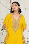 Buy_Ellemora Fashions_Mustard Georgette, Crepe Embroidery V-neck Kaftan With Palazzo 