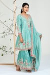 Shop_Ellemora Fashions_Turquoise Chanderi Silk Embroidery, Mirrors V-neck Work Kurta Set _Online_at_Aza_Fashions