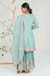 Ellemora Fashions_Turquoise Chanderi Silk Embroidery, Mirrors V-neck Work Kurta Set _Online_at_Aza_Fashions