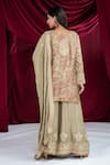 Ellemora Fashions_Green Crepe Embroidery, Sequins, Zari Round Neck Kurta Sharara Set _Online_at_Aza_Fashions