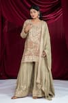 Ellemora Fashions_Green Crepe Embroidery, Sequins, Zari Round Neck Kurta Sharara Set _at_Aza_Fashions