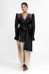 Buy_Ellemora Fashions_Black Taffeta Sequins V-neck Bow Applique Top With Skirt _at_Aza_Fashions