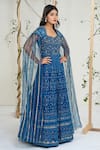 Shop_Ellemora Fashions_Blue Georgette Embroidery, Sequins, Stones Sweetheart Neck Noor-e-neel Gown _Online_at_Aza_Fashions