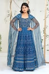 Buy_Ellemora Fashions_Blue Georgette Embroidery, Sequins, Stones Sweetheart Neck Noor-e-neel Gown _at_Aza_Fashions