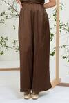 Shop_Ellemora Fashions_Brown Satin Sequins, Beads Square Neck Bronze Bloom Jumpsuit _Online_at_Aza_Fashions