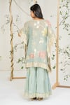 Ellemora Fashions_Blue Silk Embroidery, Gota Patti, Sequins V-neck Sapphire Grace Kaftan Set _Online_at_Aza_Fashions