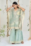 Buy_Ellemora Fashions_Blue Silk Embroidery, Gota Patti, Sequins V-neck Sapphire Grace Kaftan Set _at_Aza_Fashions