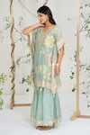 Buy_Ellemora Fashions_Blue Silk Embroidery, Gota Patti, Sequins V-neck Sapphire Grace Kaftan Set 