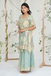 Shop_Ellemora Fashions_Blue Silk Embroidery, Gota Patti, Sequins V-neck Sapphire Grace Kaftan Set 
