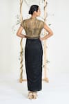 Ellemora Fashions_Black Crepe Embroidery, Beads V-neck Midnight Gold Draped Gown _Online_at_Aza_Fashions