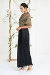 Shop_Ellemora Fashions_Black Crepe Embroidery, Beads V-neck Midnight Gold Draped Gown _Online_at_Aza_Fashions