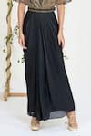 Ellemora Fashions_Black Crepe Embroidery, Beads V-neck Midnight Gold Draped Gown _at_Aza_Fashions