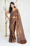 Shop_Ellemora Fashions_Gold Tissue Embroidery Sweetheart Neck Molten Twilight Saree With Blouse _at_Aza_Fashions
