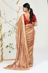 Ellemora Fashions_Gold Tissue Zari, Embroidery, Stones V-neck Intricate Pattern Saree With Blouse _Online_at_Aza_Fashions