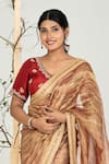 Buy_Ellemora Fashions_Gold Tissue Zari, Embroidery, Stones V-neck Intricate Pattern Saree With Blouse _Online_at_Aza_Fashions