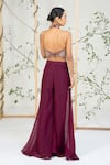 Ellemora Fashions_Maroon Crepe, Net Embroidery, Beads, Sequins Halter Neck Berry Luxe Jumpsuit _Online_at_Aza_Fashions