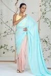 Buy_Ellemora Fashions_Blue Crepe Halter Neck Buttercup Breeze Saree With Blouse _at_Aza_Fashions
