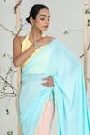 Buy_Ellemora Fashions_Blue Crepe Halter Neck Buttercup Breeze Saree With Blouse _Online_at_Aza_Fashions