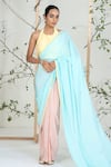 Shop_Ellemora Fashions_Blue Crepe Halter Neck Buttercup Breeze Saree With Blouse _Online_at_Aza_Fashions