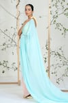 Ellemora Fashions_Blue Crepe Halter Neck Buttercup Breeze Saree With Blouse _at_Aza_Fashions