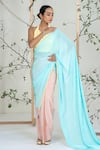 Buy_Ellemora Fashions_Blue Crepe Halter Neck Buttercup Breeze Saree With Blouse 