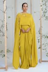 Buy_Ellemora Fashions_Yellow Crepe Embroidery Boat Neck Citrus Chic Dress _at_Aza_Fashions