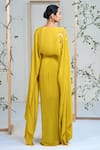 Ellemora Fashions_Yellow Crepe Embroidery Boat Neck Citrus Chic Dress _Online_at_Aza_Fashions