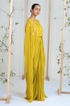Buy_Ellemora Fashions_Yellow Crepe Embroidery Boat Neck Citrus Chic Dress 