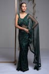 Buy_Ellemora Fashions_Green Net, Crepe Embroidery, Zari, Beads, Sequins Emerald Mist Saree With Blouse _at_Aza_Fashions