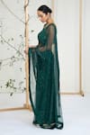 Shop_Ellemora Fashions_Green Net, Crepe Embroidery, Zari, Beads, Sequins Emerald Mist Saree With Blouse _Online_at_Aza_Fashions