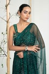 Ellemora Fashions_Green Net, Crepe Embroidery, Zari, Beads, Sequins Emerald Mist Saree With Blouse _at_Aza_Fashions