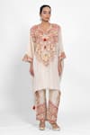 Shop_Ellemora Fashions_Beige Embroidery, Tassels V-neck Thread Work Kaftan Set _Online_at_Aza_Fashions