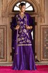 Shop_Pink City By Sarika_Purple Silk, Embroidery, Zari Floral Pattern Kurta Sharara Set _Online_at_Aza_Fashions