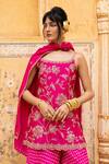 Shop_Pink City By Sarika_Pink Chanderi , Embroidery, Zari Floral Pattern Kurta Sharara Set _Online_at_Aza_Fashions