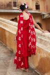 Shop_Pink City By Sarika_Red Chanderi Silk Embroidery Scoop Neck Gulaab Aur Kamal Kurta Pant Set _at_Aza_Fashions