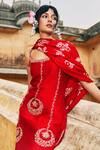 Shop_Pink City By Sarika_Red Chanderi Silk Embroidery Scoop Neck Gulaab Aur Kamal Kurta Pant Set _Online_at_Aza_Fashions