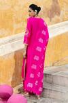 Shop_Pink City By Sarika_Pink Chanderi Silk Embroidery V-neck Gulaab Aur Kamal Kurta Pant Set _at_Aza_Fashions