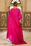 Shop_Pink City By Sarika_Pink Chanderi Silk Embroidery, Mirrors Round Neck Bandhani Pattern Kurta Set _at_Aza_Fashions